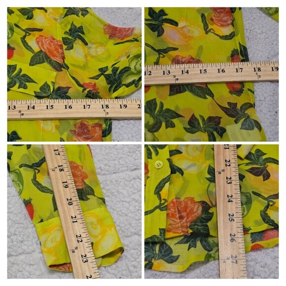 Equipment Womens Yellow Floral Fruit Silk Button Up Blouse Long Sleeve Size M - Picture 10 of 11